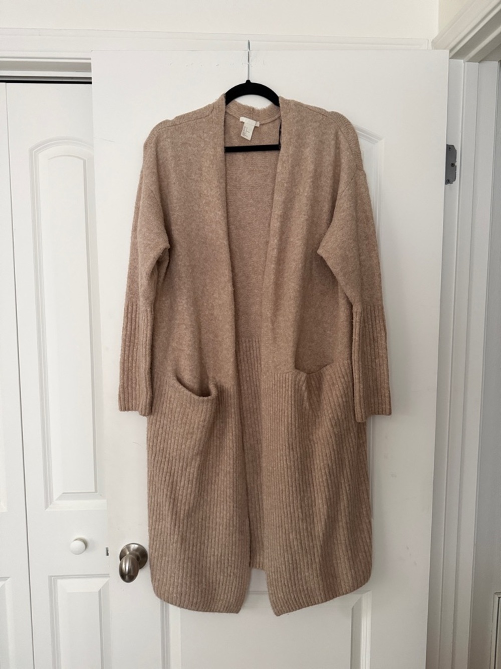 H&M Long Open-Front Women's Cardigan in Light Beige